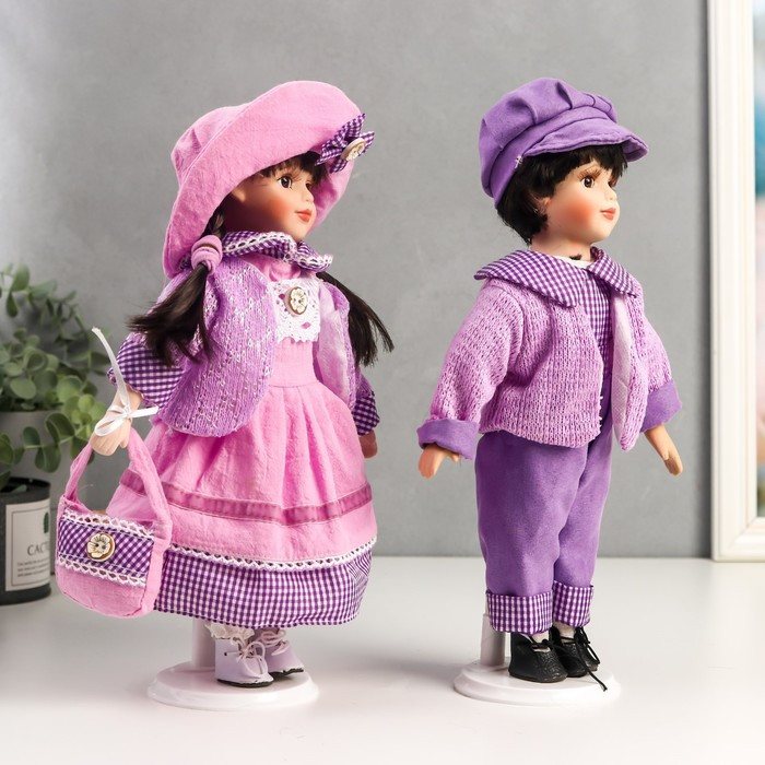Кукла коллекционная парочка набор 2 шт "Тася и Миша в сиреневых нарядах" 30 см - фото 2 - id-p168574118
