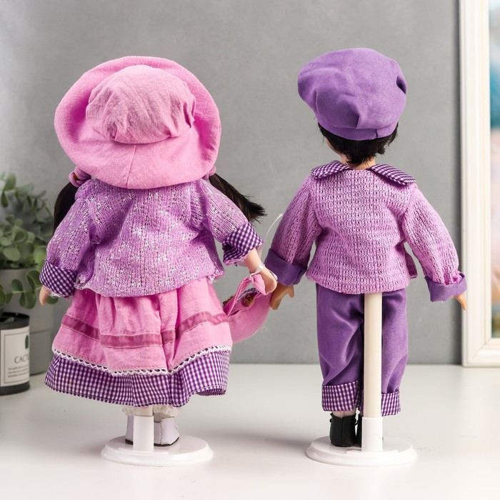 Кукла коллекционная парочка набор 2 шт "Тася и Миша в сиреневых нарядах" 30 см - фото 4 - id-p168574118