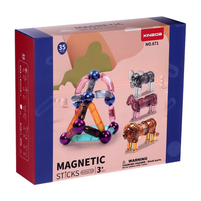 Конструктор магнитный для малышей «Магические палочки с животными», 35 деталей - фото 9 - id-p168574326
