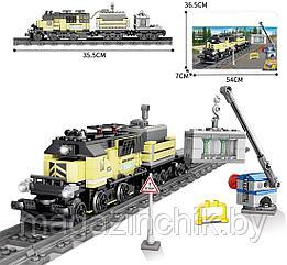 Конструктор Грузовой поезд желтый, 392 дет., KAZI 98238, с мотором