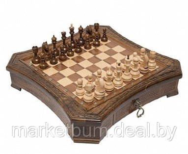 Шахматы резные восьмиугольные в ларце с ящиками 50, Haleyan - фото 1 - id-p168614853