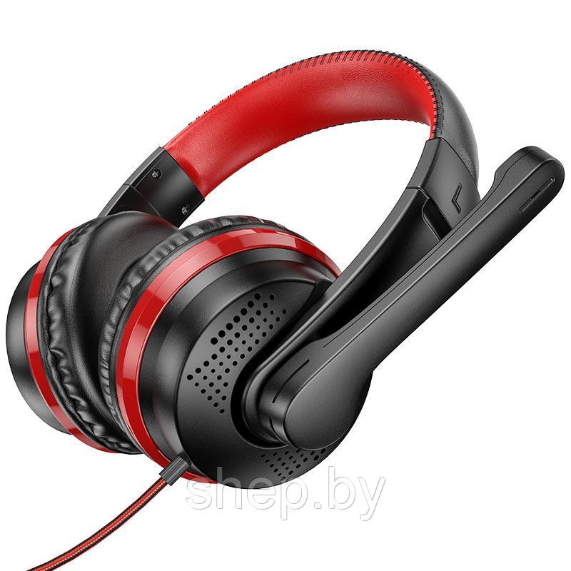 Наушники Hoco W103 полноразмерные игровые с микрофоном (1,2 м.,3,5 мм,переходник 2*3,5мм) цвет: красный,черный - фото 3 - id-p168614532