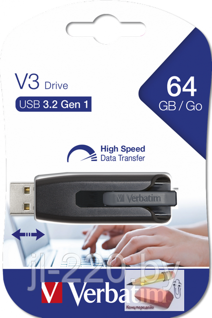 Флэш-накопитель Verbatim Store 'n' Go Drive V3, 64 Гб, USB 3.2 Gen 1, арт.49174