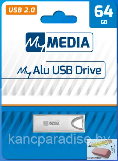 Флэш-накопитель металл 64ГБ USB 2.0 MyMedia MyAlu, серебро