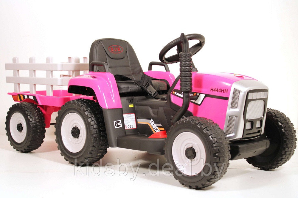 Детский электромобиль RiverToys H444HH (розовый) трактор с прицепом и пультом - фото 1 - id-p162138797