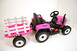 Детский электромобиль RiverToys H444HH (розовый) трактор с прицепом и пультом, фото 2