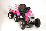 Детский электромобиль RiverToys H444HH (розовый) трактор с прицепом и пультом, фото 3
