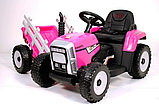 Детский электромобиль RiverToys H444HH (розовый) трактор с прицепом и пультом, фото 4