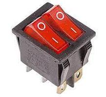Переключатель клавишный двойной 250V 15А (6с) ON-OFF с подсветкой красный 36-2410