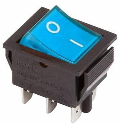 Переключатель клавишный большой 250V 15А (6c) ON-OFF с подсветкой синий 36-2351 - фото 1 - id-p146003519