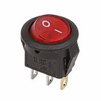 Переключатель клавишный круглый Micro 250V 3А (3c) ON-OFF с подсветкой красный 36-2530