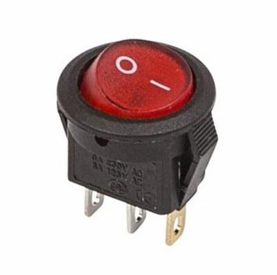 Переключатель клавишный круглый Micro 250V 3А (3c) ON-OFF с подсветкой красный 36-2530 - фото 1 - id-p146003547