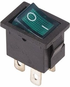 Переключатель клавишный прямоугольный Mini 250V 6А (4c) ON-OFF с подсветкой зеленый 36-2193 - фото 1 - id-p146003557
