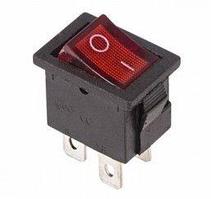 Переключатель клавишный прямоугольный Mini 250V 6А (4c) ON-OFF с подсветкой красный 36-2190