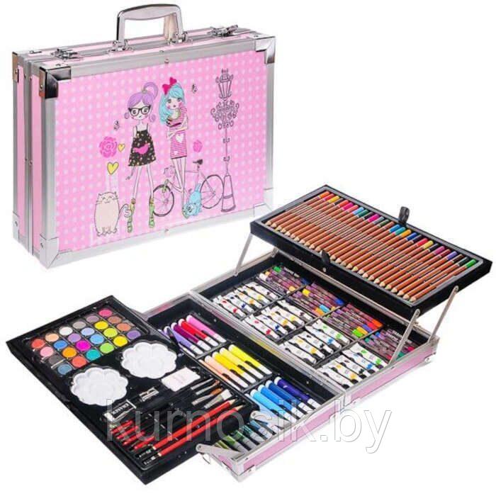 Художественный набор для рисования "Набор художника" в металлическом чемодане 145 предметов розовый Девочки - фото 1 - id-p168695720