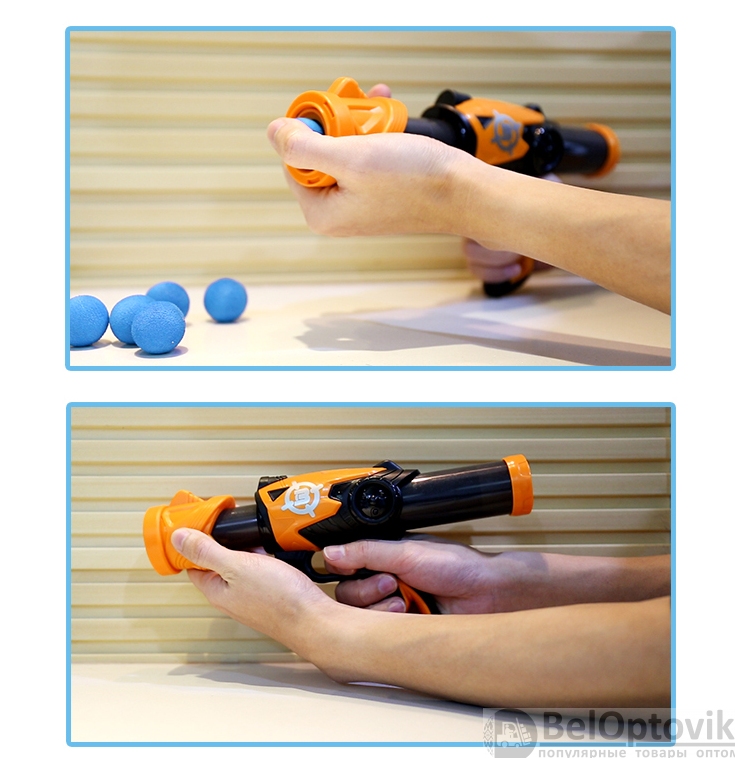 Детская игрушка оружие Бластер Assault Gun 40 см с мишенью, мягкими игровыми снарядами 12шт. 3 Оранжевый - фото 5 - id-p158553683