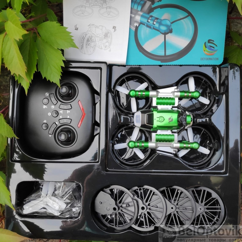 Квадрокоптер-трансформер дрон-мотоцикл на радиоуправлении 2 в 1 Qun Yi Toys, длина 17см, свет, летает/ездит - фото 10 - id-p133809219