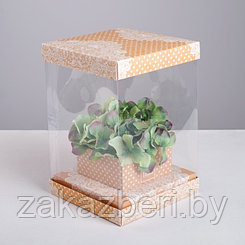 Коробка для цветов с вазой и PVC окнами складная «Кружева», 16 х 23 х 16 см