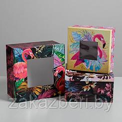 Набор коробок с PVC окном 3 в 1 «Фламинго», 18 × 18 × 10‒22 × 22 × 12 см