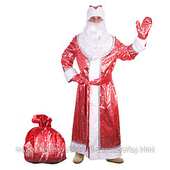 Карнавальный костюм "Дед Мороз серебристый", атлас, шуба, шапка, пояс, варежки, борода, мешок, р-р 56-58, рост