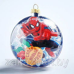 Новогодний ёлочный шар "С Новым годом" Человек-паук с 3D аппликацией