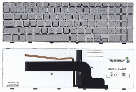 Клавиатура для ноутбука Dell Inspiron 15-3521 серебряная, с подсветкой