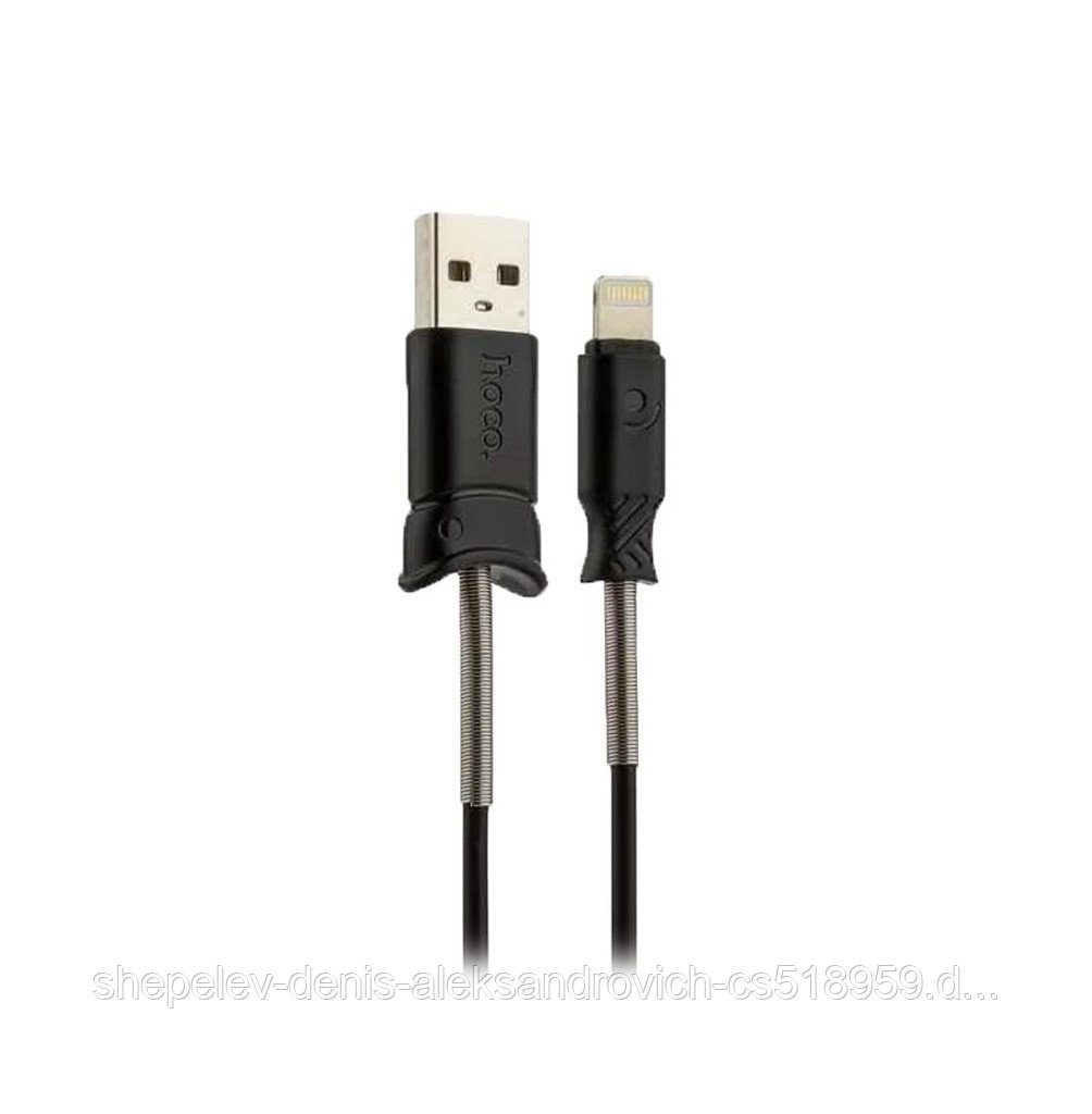 Дата-кабель Hoco X24 Lightning (1.0 м., пружина у штеккеров, поддержка зарядки 2.4A) цвет: черный