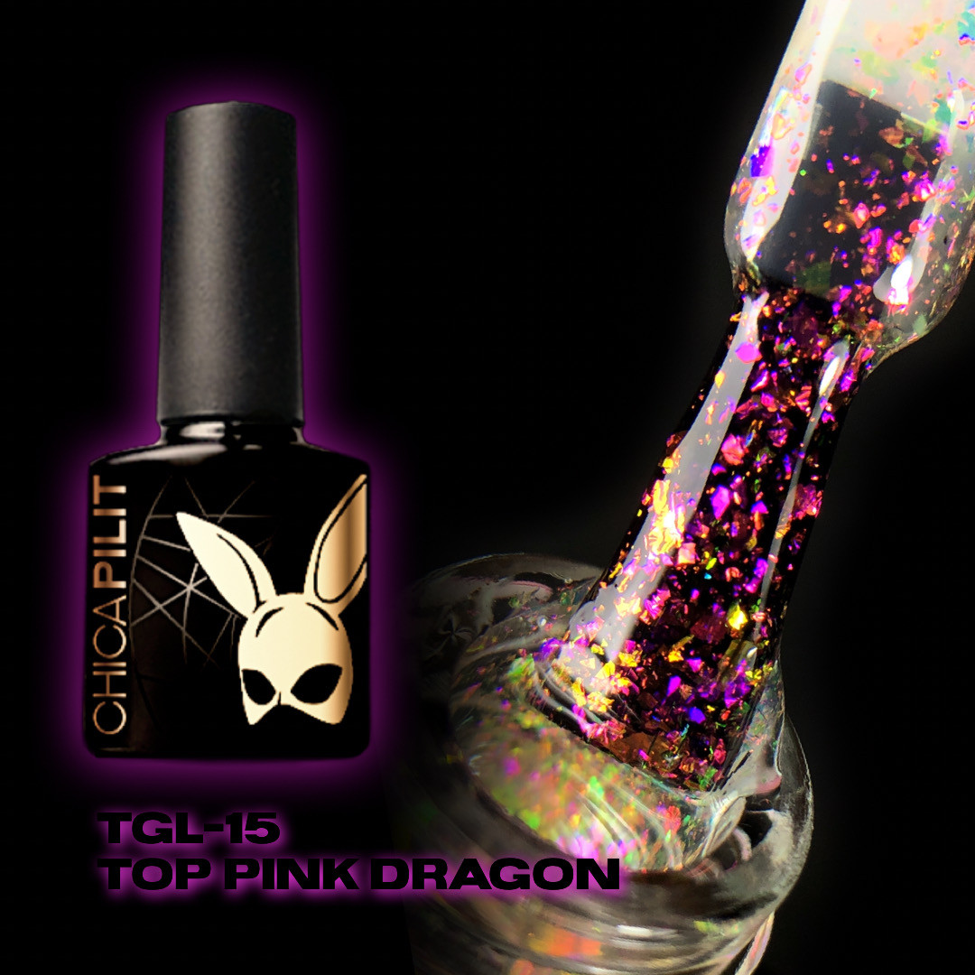 Top PINK Dragon/Розовый дракон Глянцевый топ без липкого слоя со слюдой TGL-15, 10мл