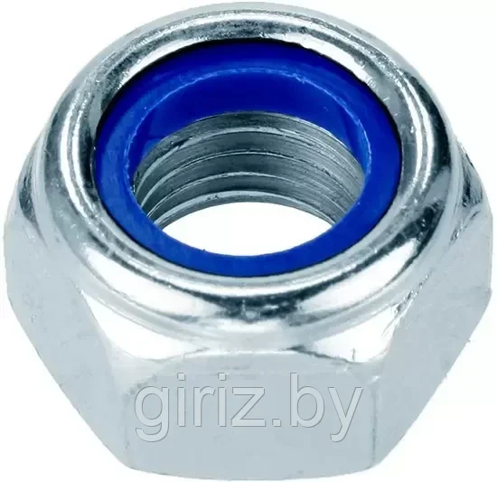 Гайка самоконтрящаяся М12*1,25 DIN 985 с синим нейлоновым кольцом (из оцинкованной стали)