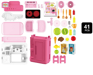 Детская кухня игровая Bowa 8776 P-2, свет, звук в чемоданчике, игровой набор 41 предмет в - фото 3 - id-p168852087
