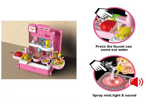 Детская кухня игровая Bowa 8776 P-2, свет, звук в чемоданчике, игровой набор 41 предмет в - фото 5 - id-p168852087