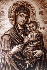 Смоленская икона Божьей матери (пирография по дереву)