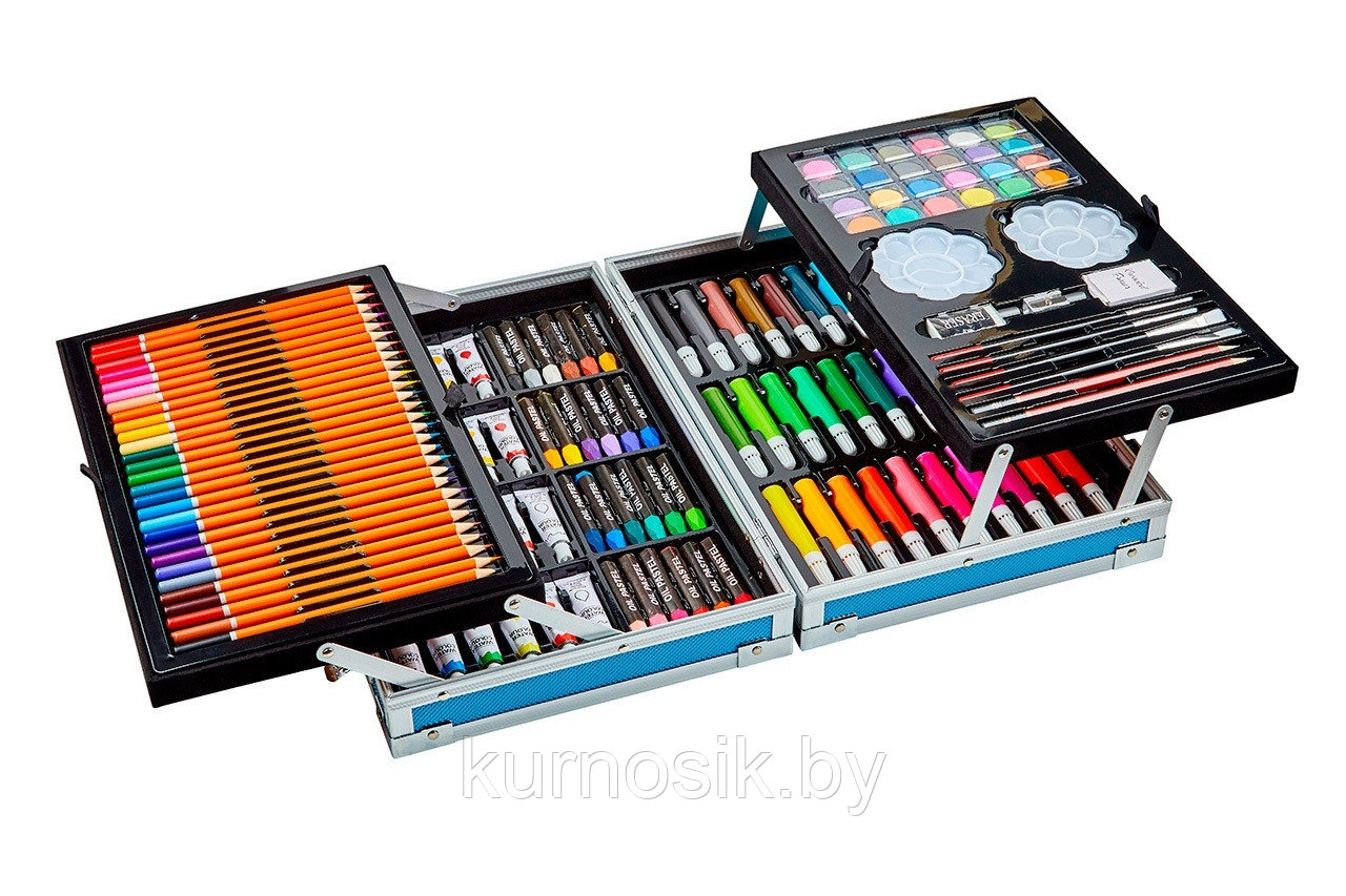 Художественный набор для рисования "Набор художника" в металлическом чемодане 145 предметов голубой роботы - фото 8 - id-p168863941