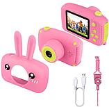 Детский цифровой  Фотоаппарат "Зайчик" с ушками розовый / Детский фотоаппарат игрушка 3 в 1, фото 3
