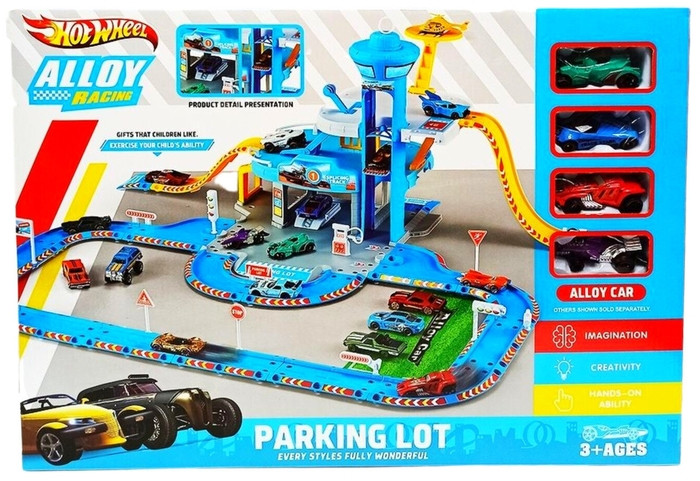 Трек Hot Wheels "Парковка с лифтом". Большой ( 4 машинки в комплекте)