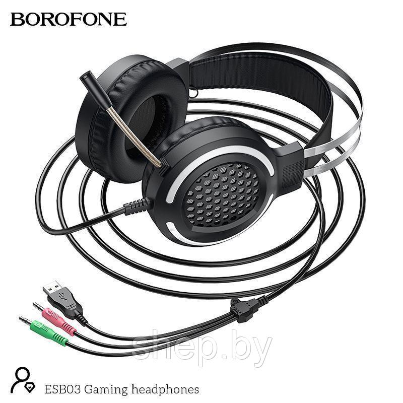 Наушники BOROFONE ESB03 полноразмерные игровые с микрофоном (2 м.,USB+3,5 мм, переходник 2*3,5мм) цвет: черный - фото 2 - id-p168918631