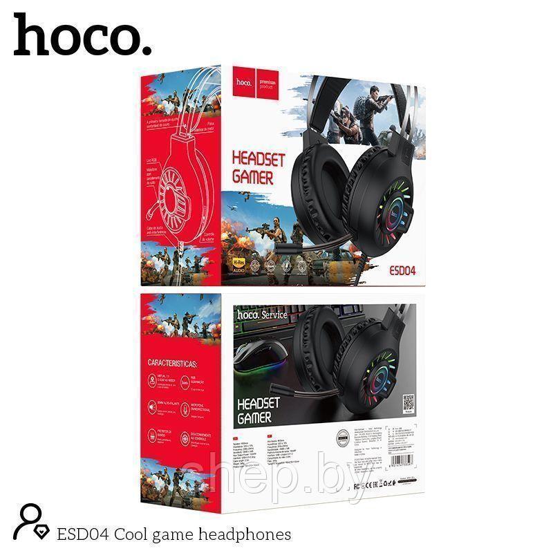 Наушники Hoco ESD04 полноразмерные игровые с микрофоном (2 м.,USB+3,5 мм, переходник 2*3,5мм) цвет: чёрный - фото 7 - id-p168920450