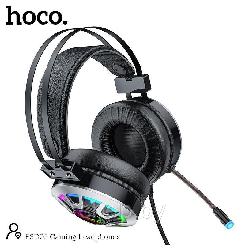 Наушники Hoco ESD05 полноразмерные игровые с микрофоном (2 м.,USB+3,5 мм, переходник 2*3,5мм) цвет: чёрный - фото 2 - id-p168920559