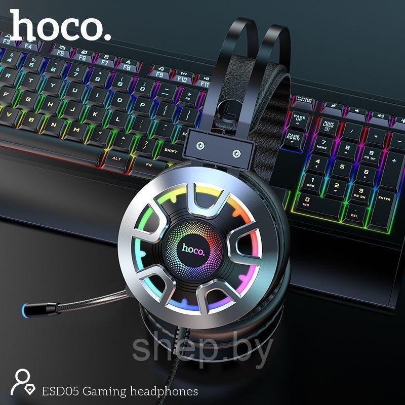 Наушники Hoco ESD05 полноразмерные игровые с микрофоном (2 м.,USB+3,5 мм, переходник 2*3,5мм) цвет: чёрный - фото 4 - id-p168920559