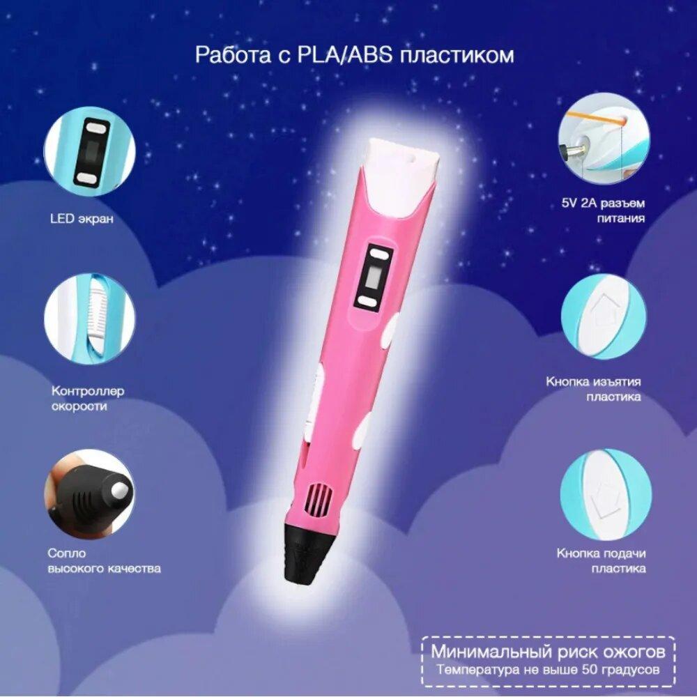 3D ручка Pen-3 с 10 трафаретами розовая 3 поколение - фото 2 - id-p168923074