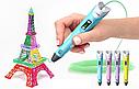 3D ручка Pen-3 голубая с 10 трафаретами 3 поколение, фото 4
