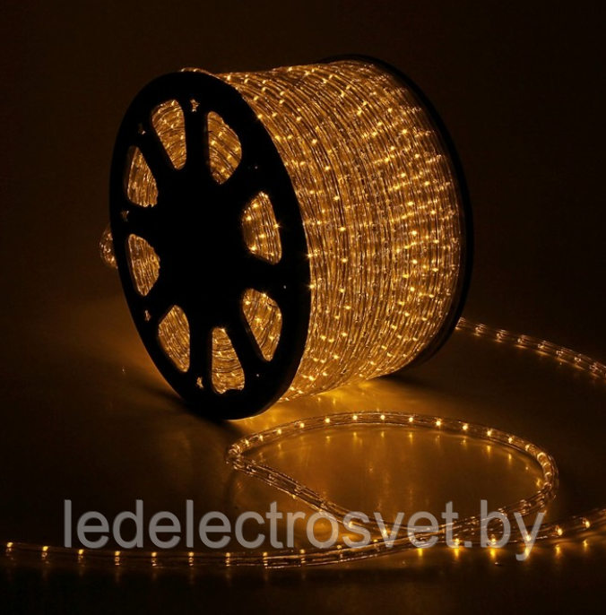 LED шнур 13 мм, круглый, 100 м, фиксинг, 2W-LED/м-36-220V. в компл. набор д/подкл. Желтый - фото 1 - id-p168925659