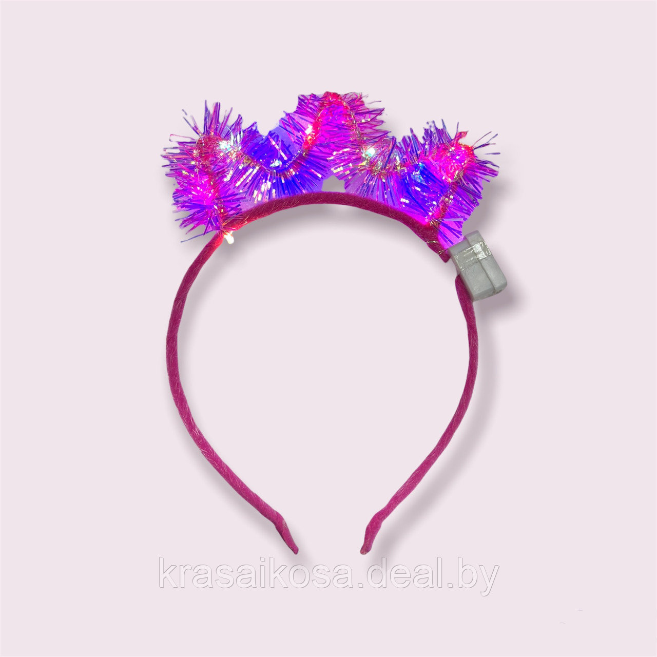 Корона на обруче светящаяся Розовый бархатная карнавальная - фото 1 - id-p168625618