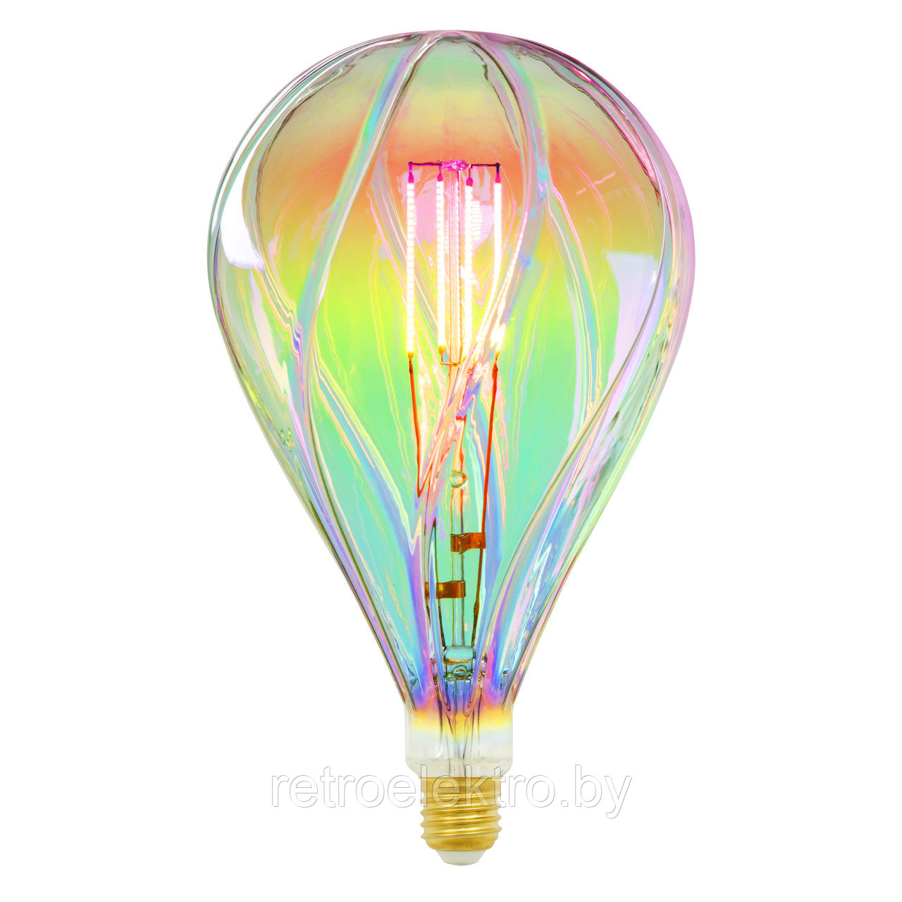 Ретро лампа светодиодная. Радужная колба. Прямой филамент LED-SF31-5W-SOHO-E27-CW RAINBOW GLS77RB