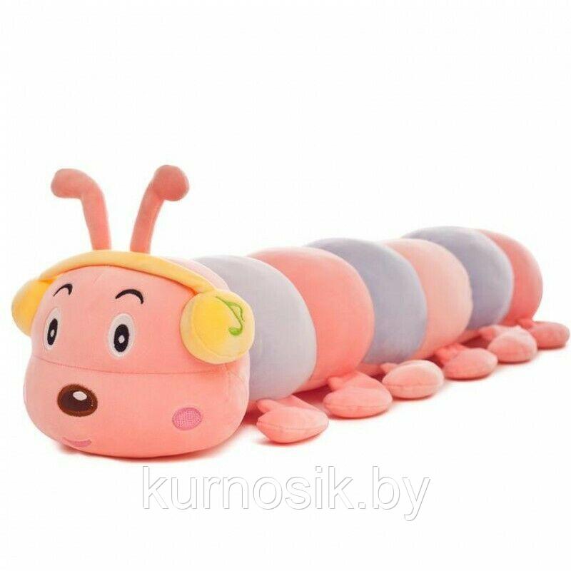 Мягкая игрушка подушка гусеница 60 см розовая