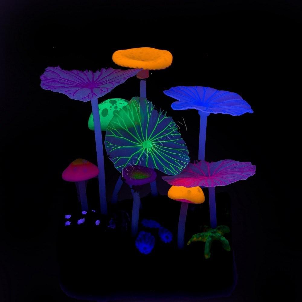 GL-268216 GLOXY 5 грибов и 4 листа Лотоса, 10х7,5х11см Флуорисцентная аквариумная декорация - фото 2 - id-p98318184