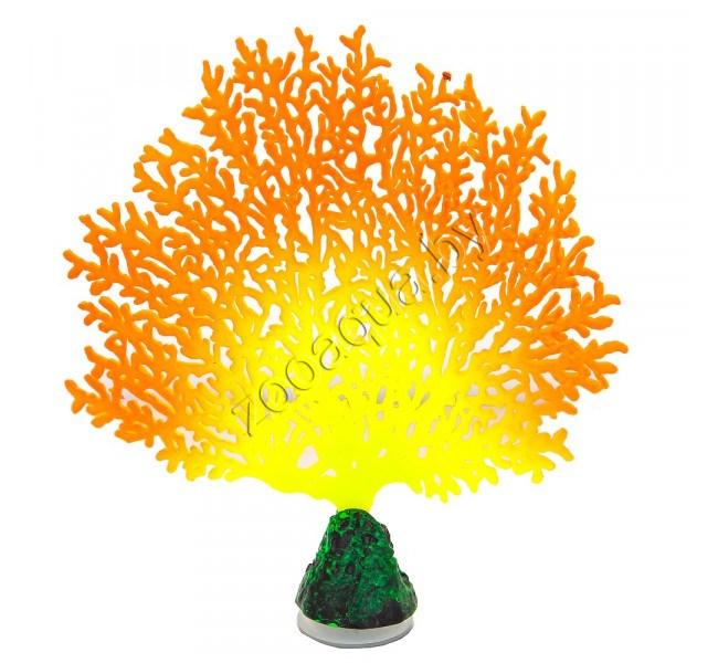 Флуоресцентная аквариумная декорация GLOXY Коралл веерный оранжевый, 13,5х3х16см - фото 1 - id-p124775655
