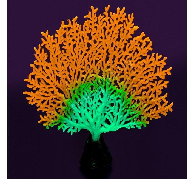 Флуоресцентная аквариумная декорация GLOXY Коралл веерный оранжевый, 13,5х3х16см - фото 2 - id-p124775655