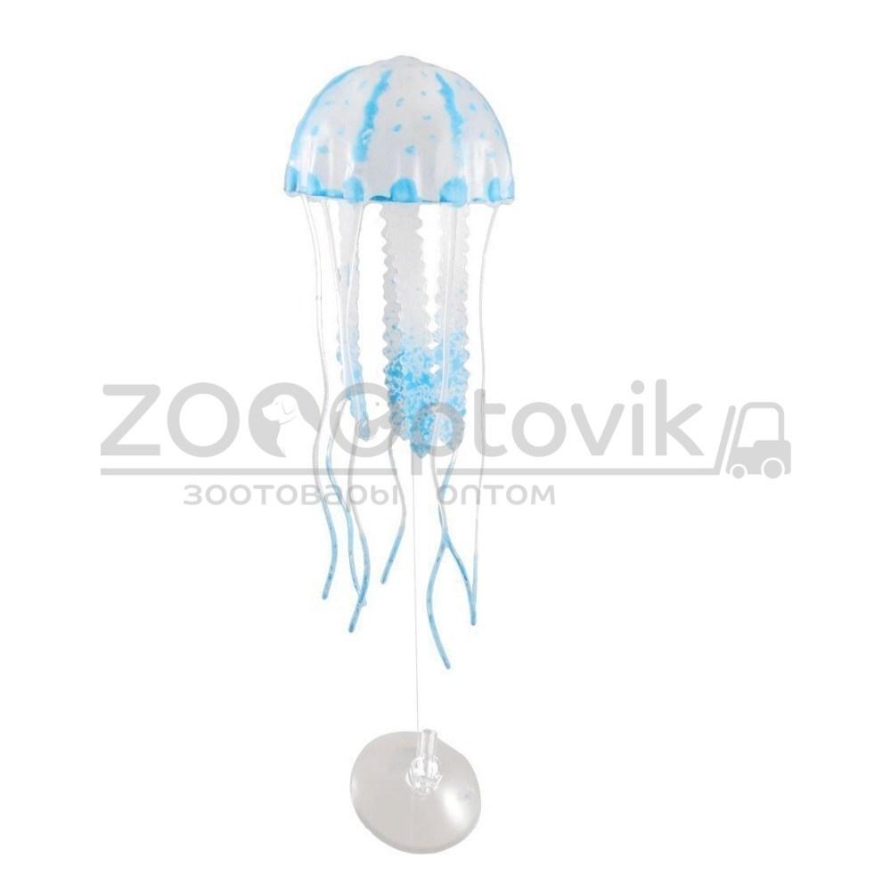 Meijing Aquarium Декор из силикона Медуза плавающая (голубая) 10x20 см - фото 4 - id-p168936936