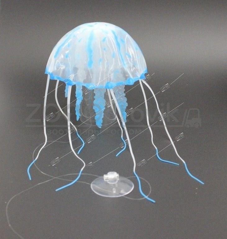 Meijing Aquarium Декор из силикона Медуза плавающая (голубая) 10x20 см - фото 5 - id-p168946319